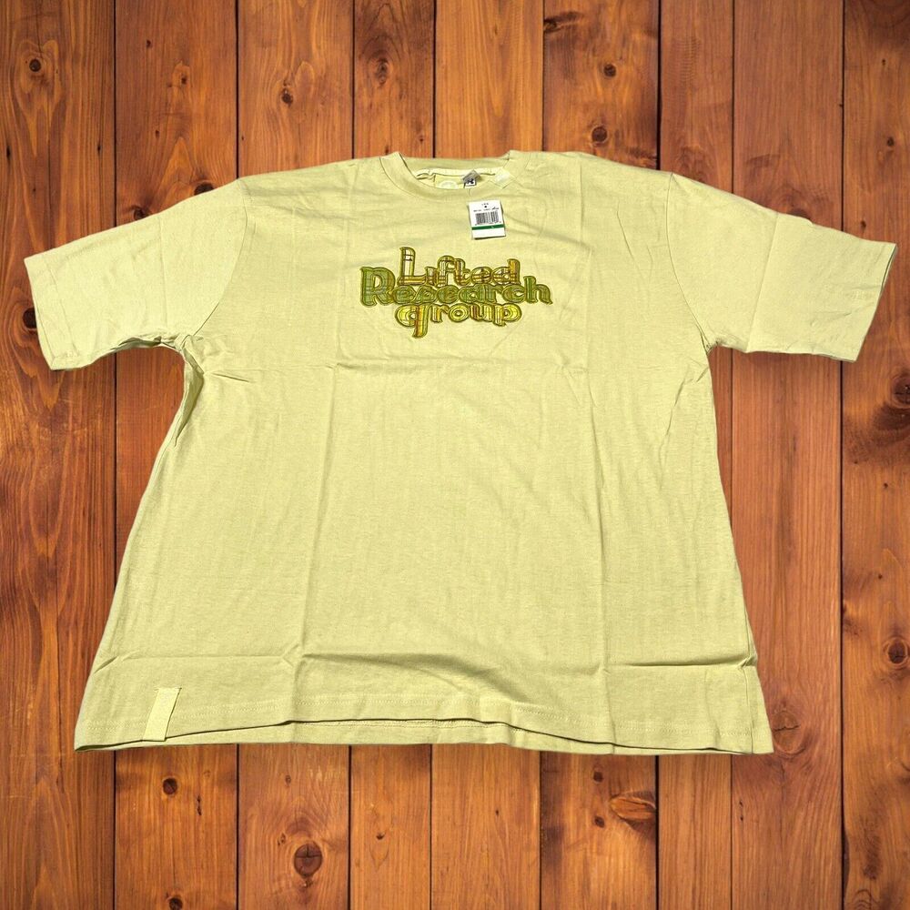 NWT LRG Lifted Research Group Cream Color Graphic T-Shirt Sz Large Embroidered